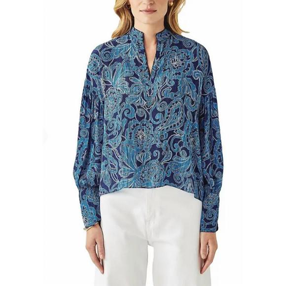 NEW CARTOLINA NANTUCKET carina blouse in blue - Picture 1 of 3